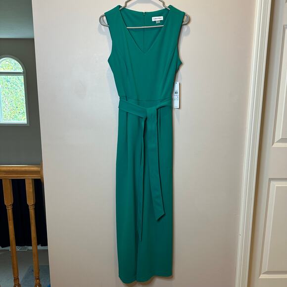 NWD Calvin Klein Kelly Green Sleeveless Belted Cropped Jumpsuit Womens Size 6 - Picture 2 of 12